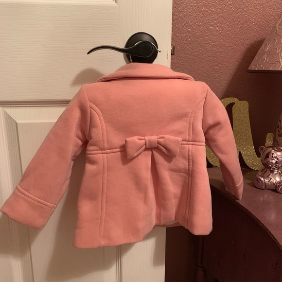 Pink Pea Coat Bow Back with Buttons Fur Lining - Picture 5 of 7